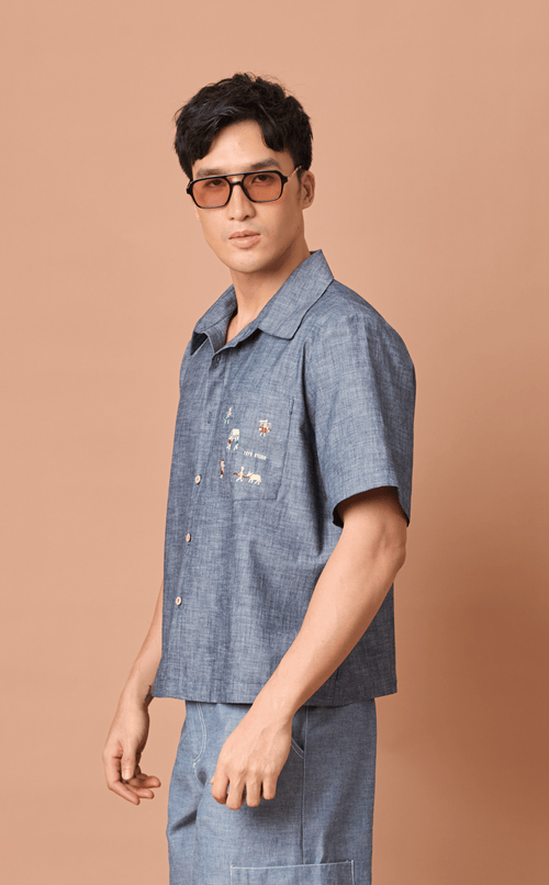 PINO TOP - DENIM CHAMBRAY w/ BAYANIHAN EMBRO