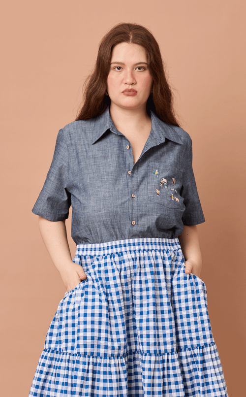 PINO TOP - DENIM CHAMBRAY w/ BAYANIHAN EMBRO
