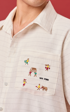 PINO TOP - WHITE CHALK STRIPES w/ BAYANIHAN EMBRO