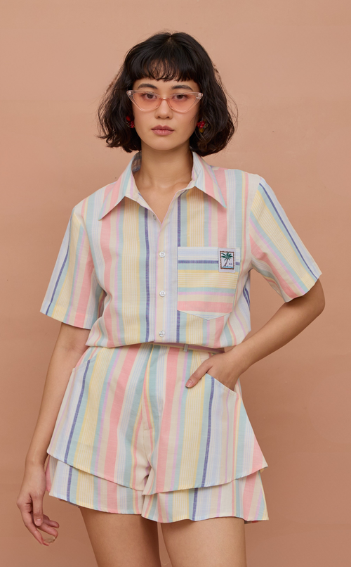 PINO TOP -  PASTEL MULTICOLOR STRIPES w/EMBLEM