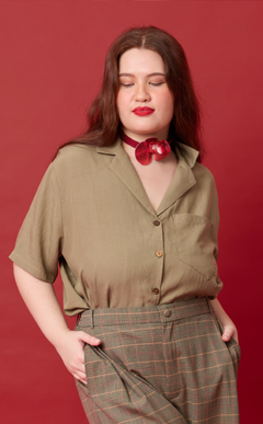 POLLY TOP - OLIVE BANANA LINEN