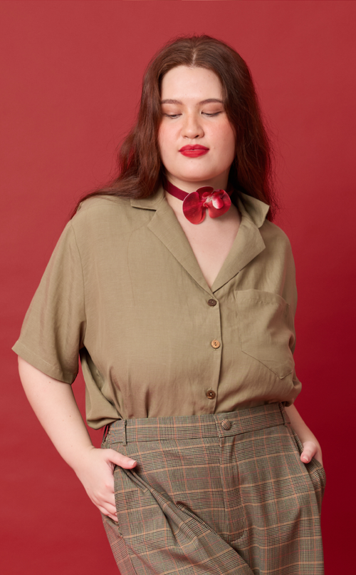 POLLY TOP - OLIVE BANANA LINEN