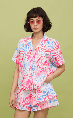 POLLY TOP - NEON TROPICAL LINEN