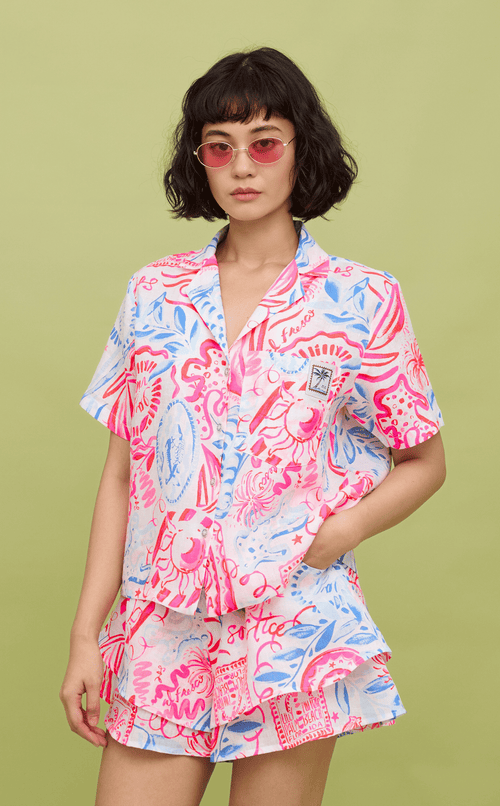 POLLY TOP - NEON TROPICAL LINEN