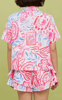 POLLY TOP - NEON TROPICAL LINEN