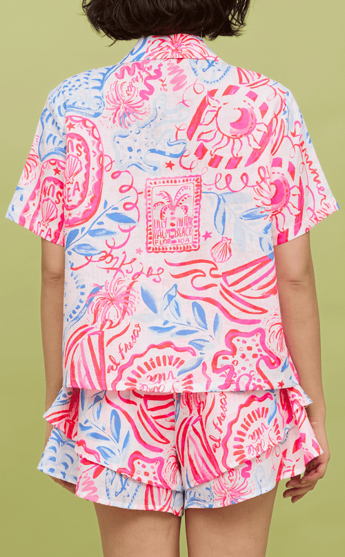 POLLY TOP - NEON TROPICAL LINEN
