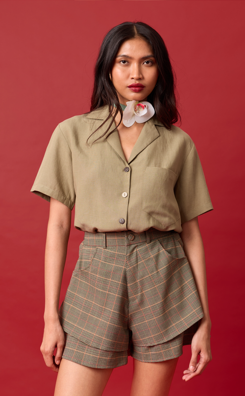 POLLY TOP - OLIVE BANANA LINEN