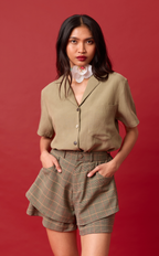 POLLY TOP - OLIVE BANANA LINEN