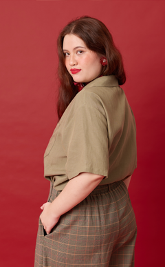 POLLY TOP - OLIVE BANANA LINEN