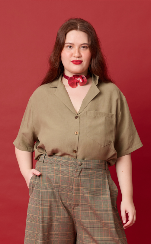 POLLY TOP - OLIVE BANANA LINEN