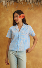 POLLY TOP - BLUE MICRO PLAID Shop.TayoStudio