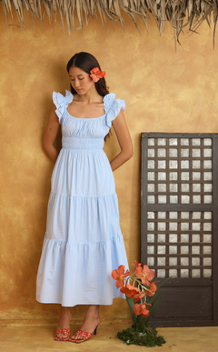POPPY MAXI DRESS - LIGHT BLUE GRID Shop.TayoStudio