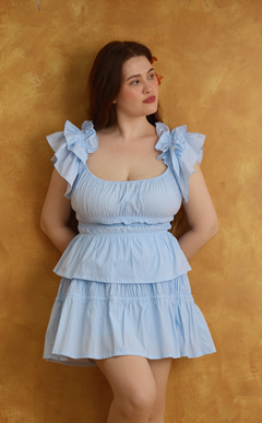 POPPY TOP - LIGHT BLUE GRID Shop.TayoStudio