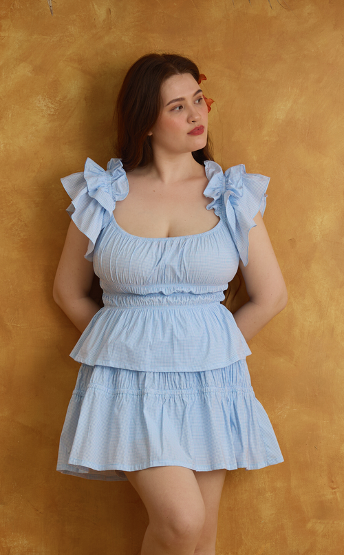 POPPY TOP - LIGHT BLUE GRID Shop.TayoStudio