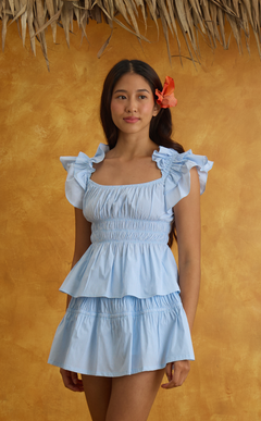 POPPY TOP - LIGHT BLUE GRID Shop.TayoStudio