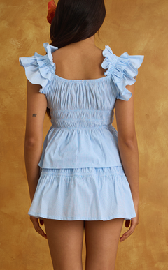 POPPY TOP - LIGHT BLUE GRID Shop.TayoStudio
