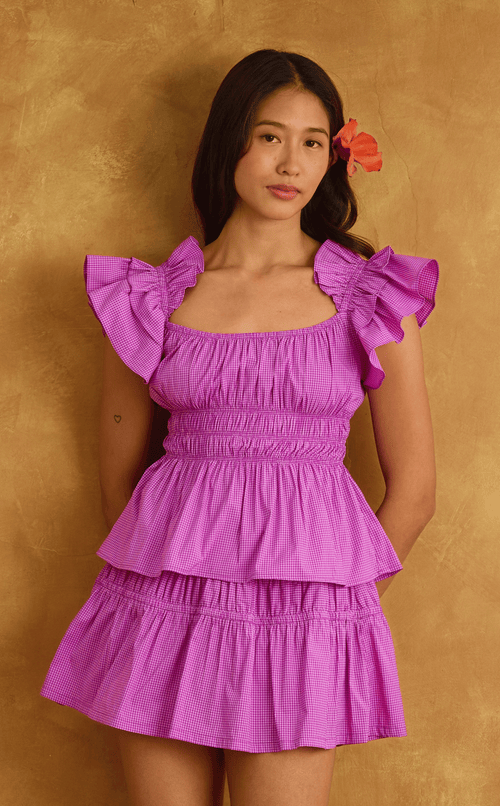 POPPY TOP - PURPLE GRID