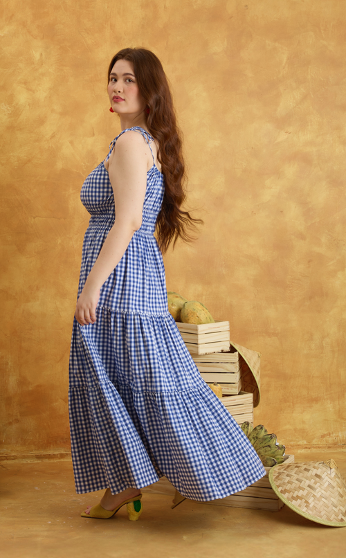 PAMELA MAXI DRESS - BLUE GINGHAM