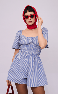 PENNY ROMPER - BLUE STRIPES SEERSUCKER