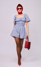 PENNY ROMPER - BLUE STRIPES SEERSUCKER