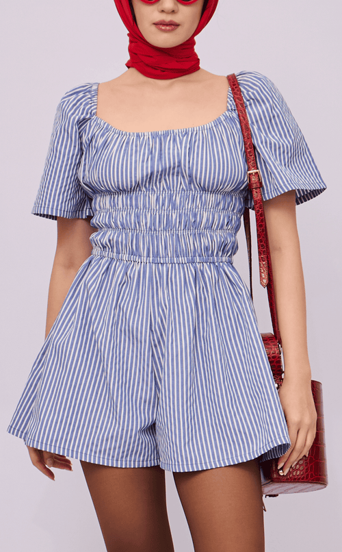 PENNY ROMPER - BLUE STRIPES SEERSUCKER