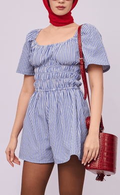 PENNY ROMPER - BLUE STRIPES SEERSUCKER