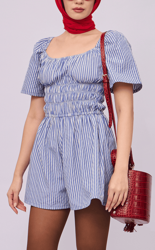 PENNY ROMPER - BLUE STRIPES SEERSUCKER