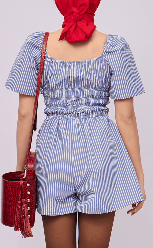 PENNY ROMPER - BLUE STRIPES SEERSUCKER