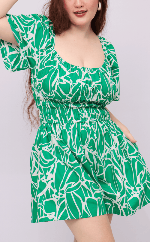 PENNY ROMPER - GREEN FLOWER LINE