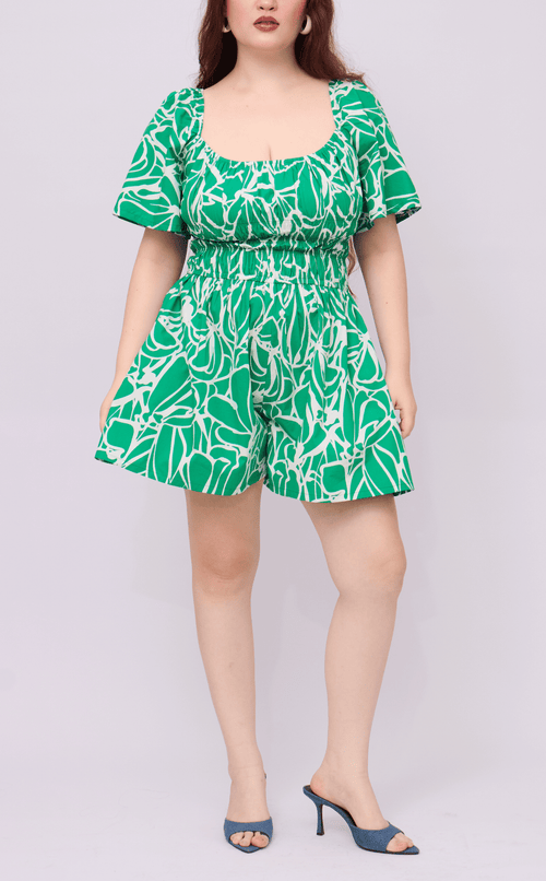 PENNY ROMPER - GREEN FLOWER LINE
