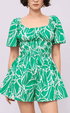 PENNY ROMPER - GREEN FLOWER LINE