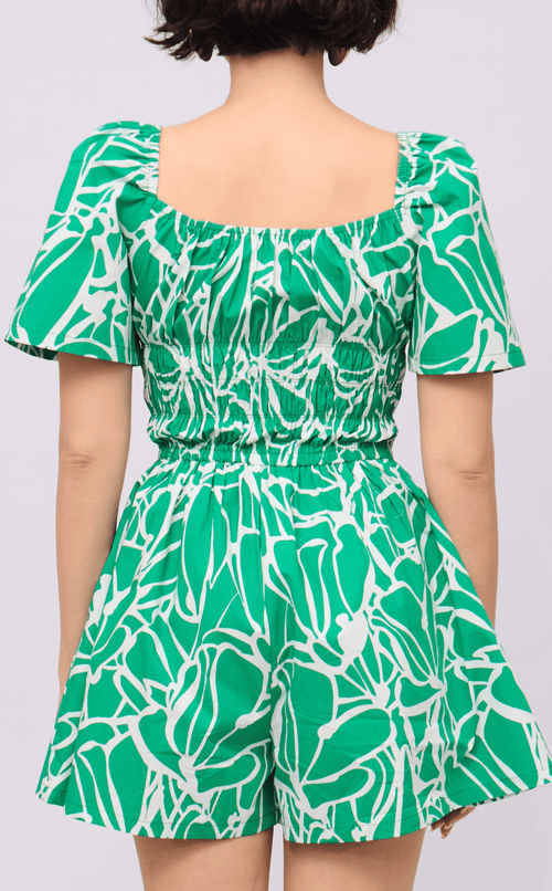 PENNY ROMPER - GREEN FLOWER LINE