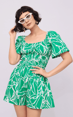 PENNY ROMPER - GREEN FLOWER LINE