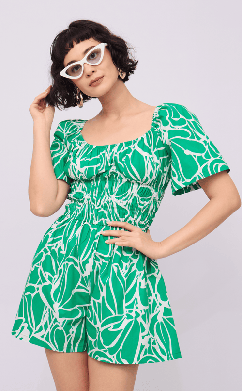 PENNY ROMPER - GREEN FLOWER LINE