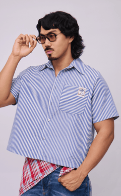 PINO TOP -  BLUE STRIPES SEERSUCKER