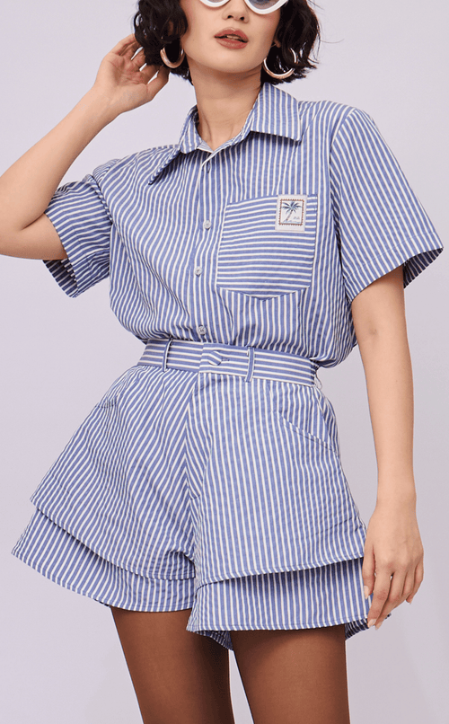 PINO TOP -  BLUE STRIPES SEERSUCKER
