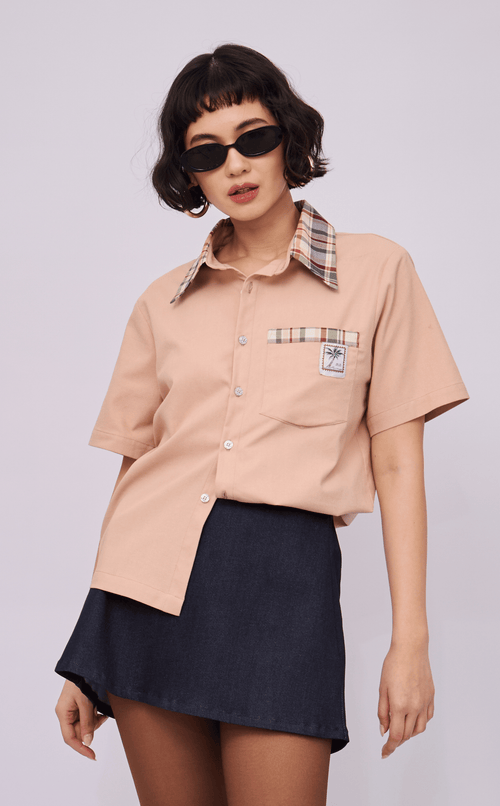 PINO TOP -  COMBI NUDE PLAID