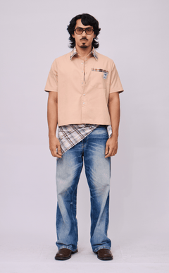 PINO TOP -  COMBI NUDE PLAID