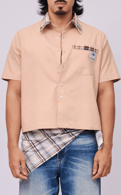 PINO TOP -  COMBI NUDE PLAID
