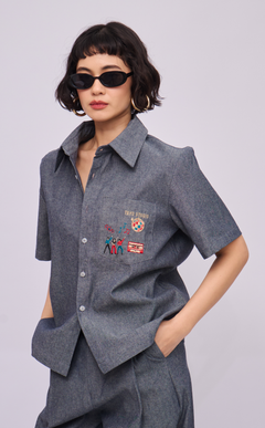 PINO TOP - GRAY DENIM CHAMBRAY DISCO