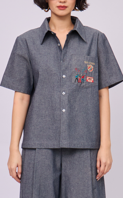 PINO TOP - GRAY DENIM CHAMBRAY DISCO