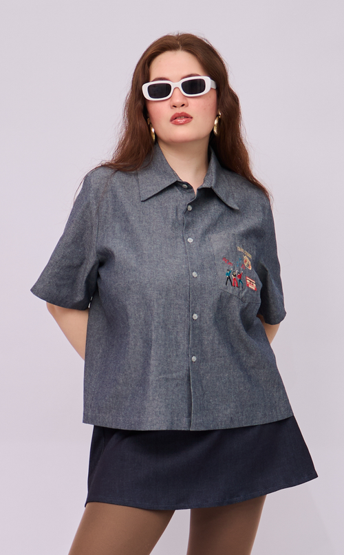 PINO TOP - GRAY DENIM CHAMBRAY DISCO