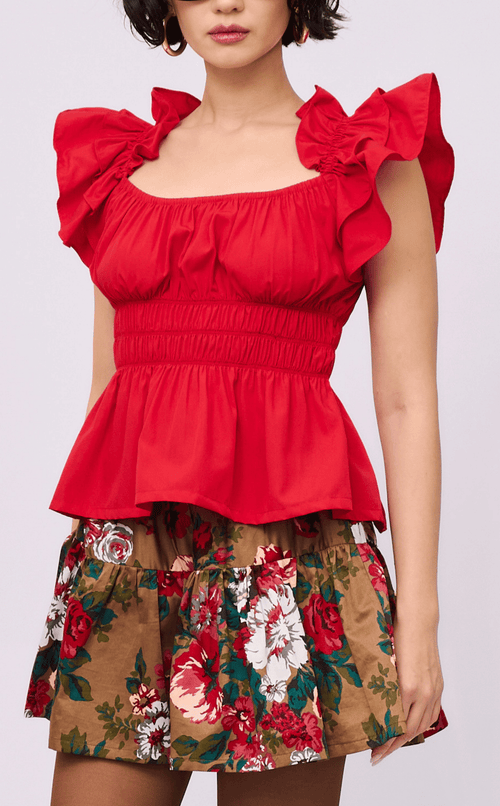 POPPY TOP - RED POPLIN
