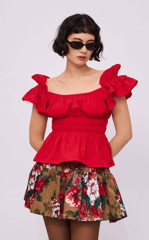 POPPY TOP - RED POPLIN