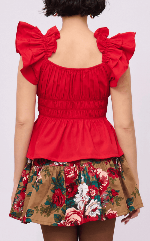 POPPY TOP - RED POPLIN