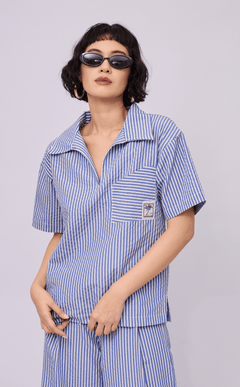 QUEZON SHIRT - BLUE STRIPES SEERSUCKER