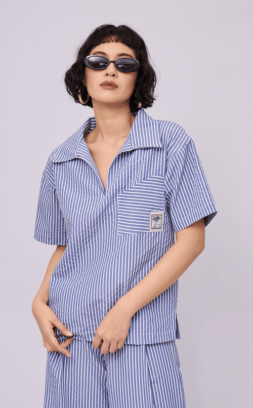 QUEZON SHIRT - BLUE STRIPES SEERSUCKER