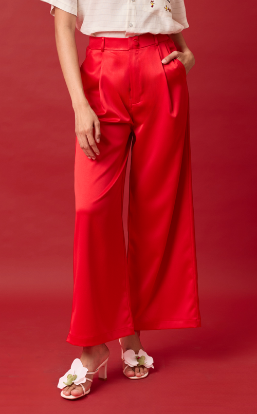 RANDY PANTS - RED SATIN