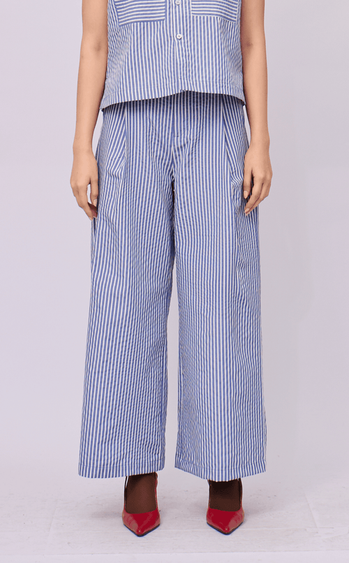 RANDY PANTS - BLUE STRIPES SEERSUCKER