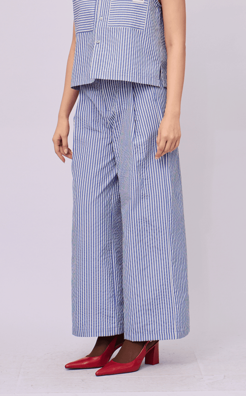 RANDY PANTS - BLUE STRIPES SEERSUCKER